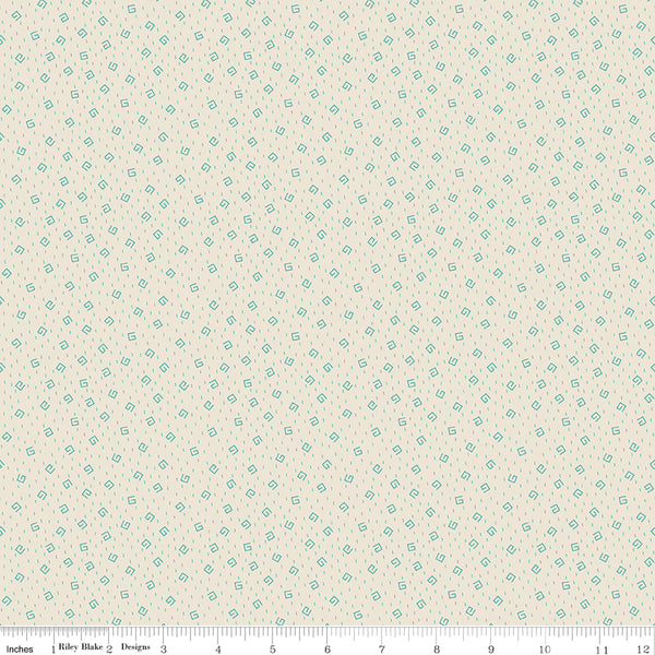Baked With Love Fabric by Lori Holt for Riley Blake - Off-White and Blue Small Geometric Fabric