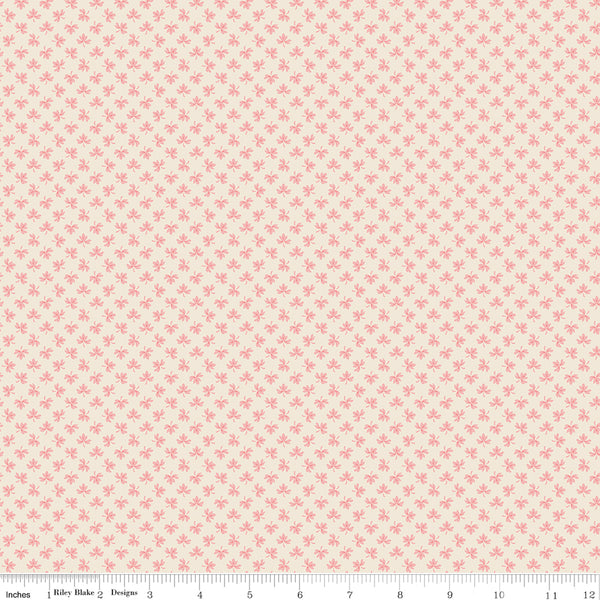 Baked With Love Fabric by Lori Holt for Riley Blake - Off-White and Pink Leaf Fabric