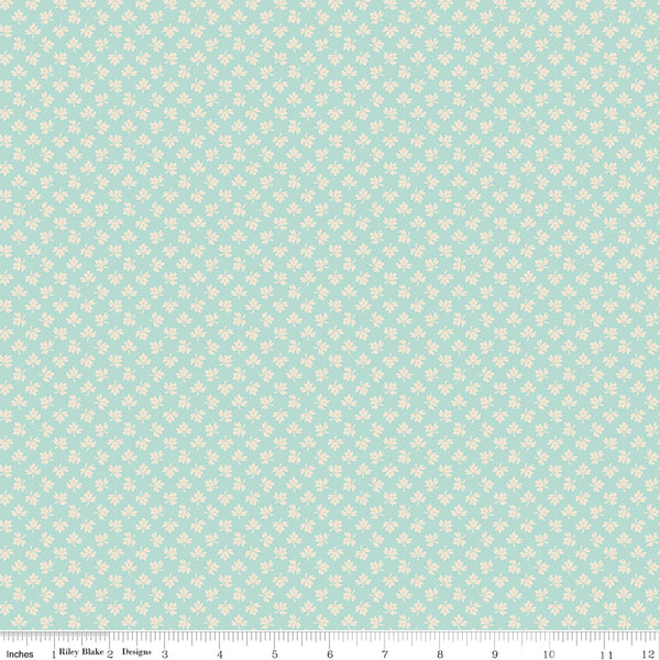 Baked With Love Fabric by Lori Holt for Riley Blake - Aqua Blue Leaf Fabric