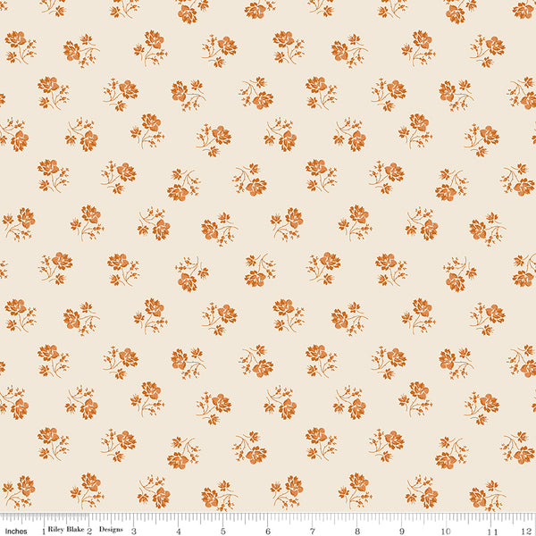 Baked With Love Fabric by Lori Holt for Riley Blake - Off-White and Gold Small Floral Fabric
