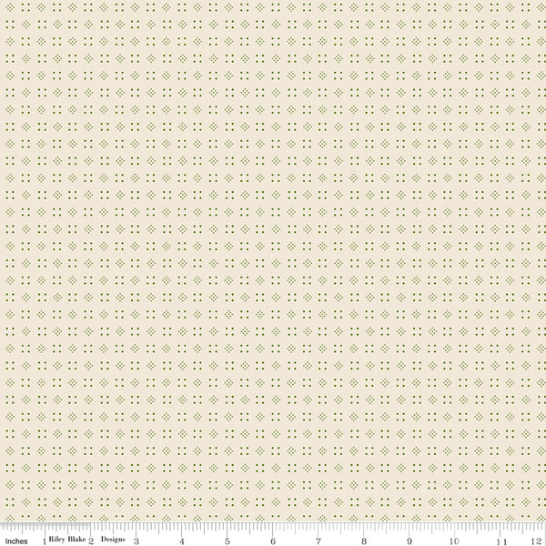 Baked With Love Fabric by Lori Holt for Riley Blake - Off-White and Green Small Geometric Fabric