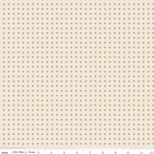 Baked With Love Fabric by Lori Holt for Riley Blake - Off-White and Tan Small Floral Fabric