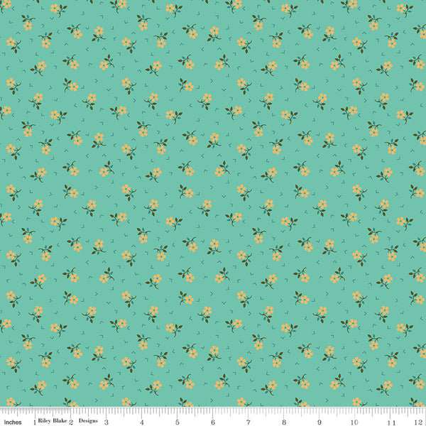 Baked With Love Fabric by Lori Holt for Riley Blake - Sea Glass Green Small Floral Fabric