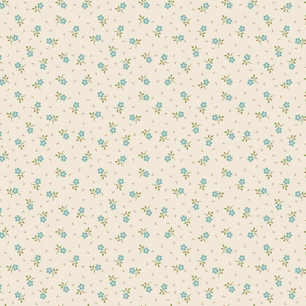 Baked With Love Fabric by Lori Holt for Riley Blake - Off-White and Blue Small Floral Fabric