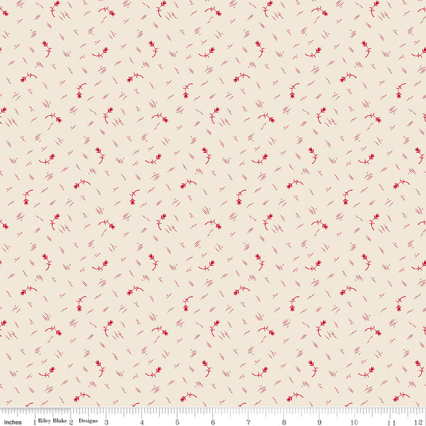 Baked With Love Fabric by Lori Holt for Riley Blake - Off-White and Red Small Floral Fabric
