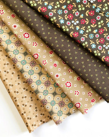 Lori Holt Mercantile Fabric Fat Quarter Bundle - 5pc Tan & Brown Color Bundle