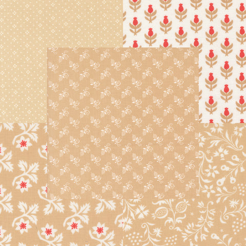 Fig Tree Buon Natale Fabric Fat Quarter Color Bundle - 5pc Tan Color Bundle