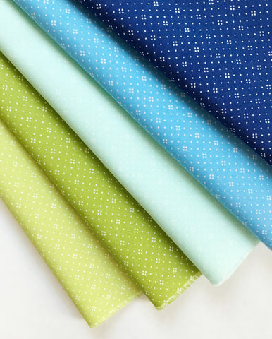 Fig Tree Eyelet Fabric Fat Quarter Cool Color Bundle - 5pc Blue & Green Color Bundle