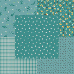 Lori Holt Gentler Times Fabric Fat Quarter Bundle - 5pc Teal Color Bundle