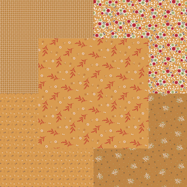 Lori Holt Gentler Times Fabric Fat Quarter Bundle - 5pc Yellow/Gold Color Bundle