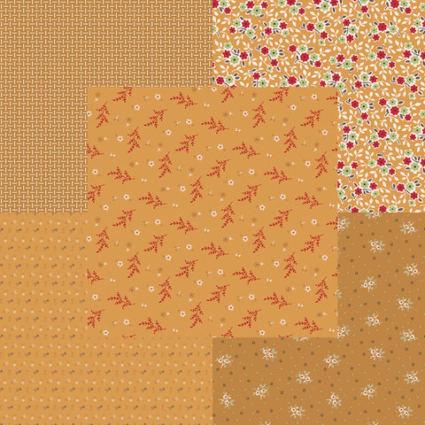Lori Holt Gentler Times Fabric Fat Quarter Bundle - 5pc Yellow/Gold Color Bundle