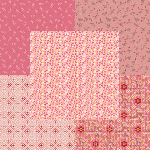 Lori Holt Gentler Times Fabric Fat Quarter Bundle - 5pc Pink Color Bundle