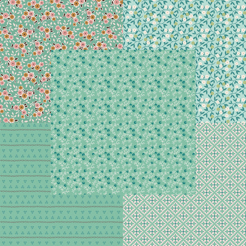 Lori Holt Gentler Times Fabric Fat Quarter Bundle - 5pc Sea Glass Green Color Bundle