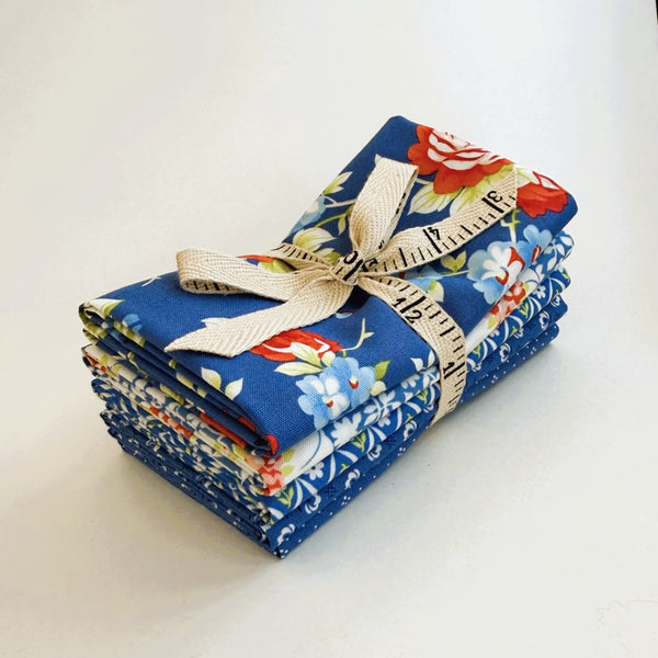 Fig Tree Rosie Fabric Fat Quarter Bundle - 5pc Blue Color Bundle