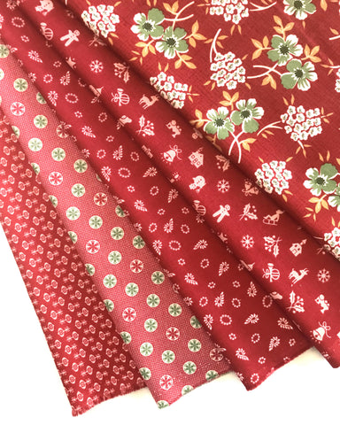 Lori Holt Home Town Holiday Fabric Fat Quarter Bundle - 5pc Red Color Bundle