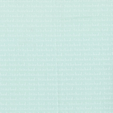 Stitched Aqua Blue and White Text Fabric by Fig Tree for Moda