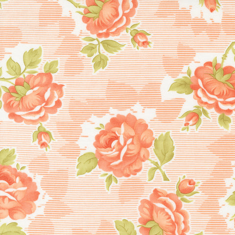 Cinnamon & Cream Fabric by Fig Tree Quilts for Moda - Cream and Coral Pink Rose Floral Fabric