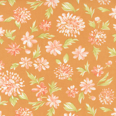 Cinnamon & Cream Fabric by Fig Tree Quilts for Moda - Butterscotch and Coral Mums Floral Fabric